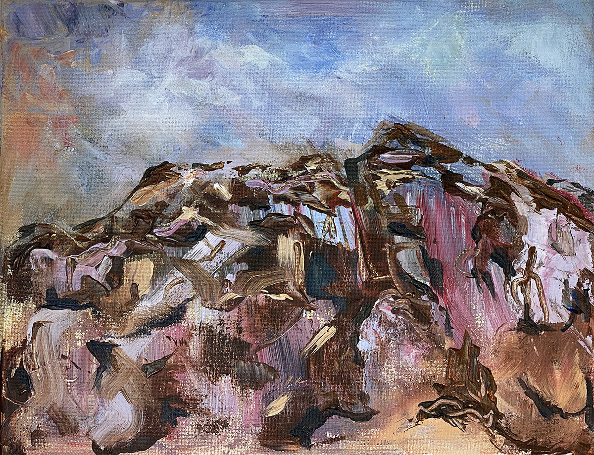 Mountain top abstract art painting on canvas